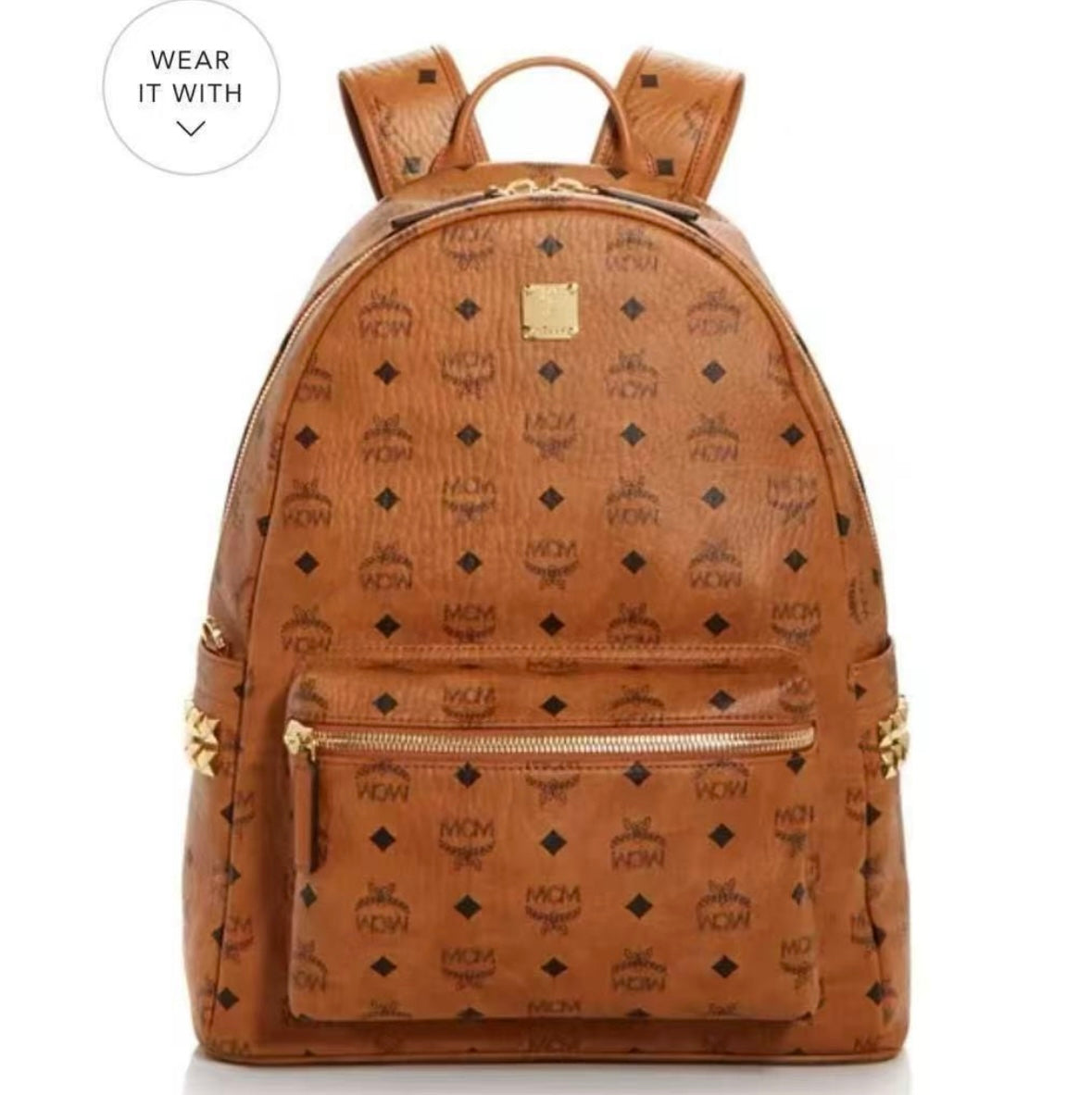 brown mcm book bag